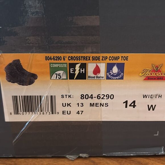 Thorogood Black 6” Crosstrex Side Zip Comp Toe Work Utility Boot Size 14 Wide - Picture 12 of 12